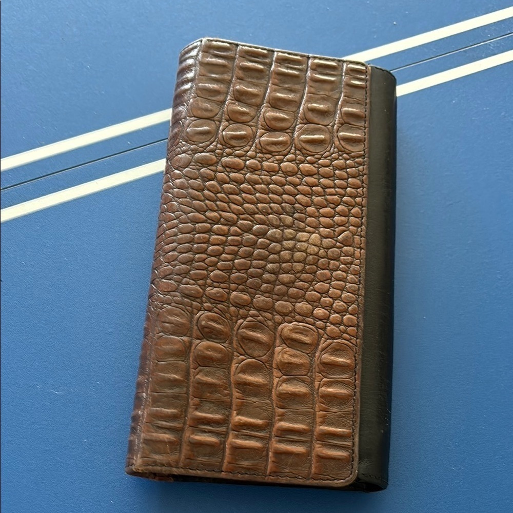 Brahmin Vintage Wallet Brown Crocodile Embossed Leather